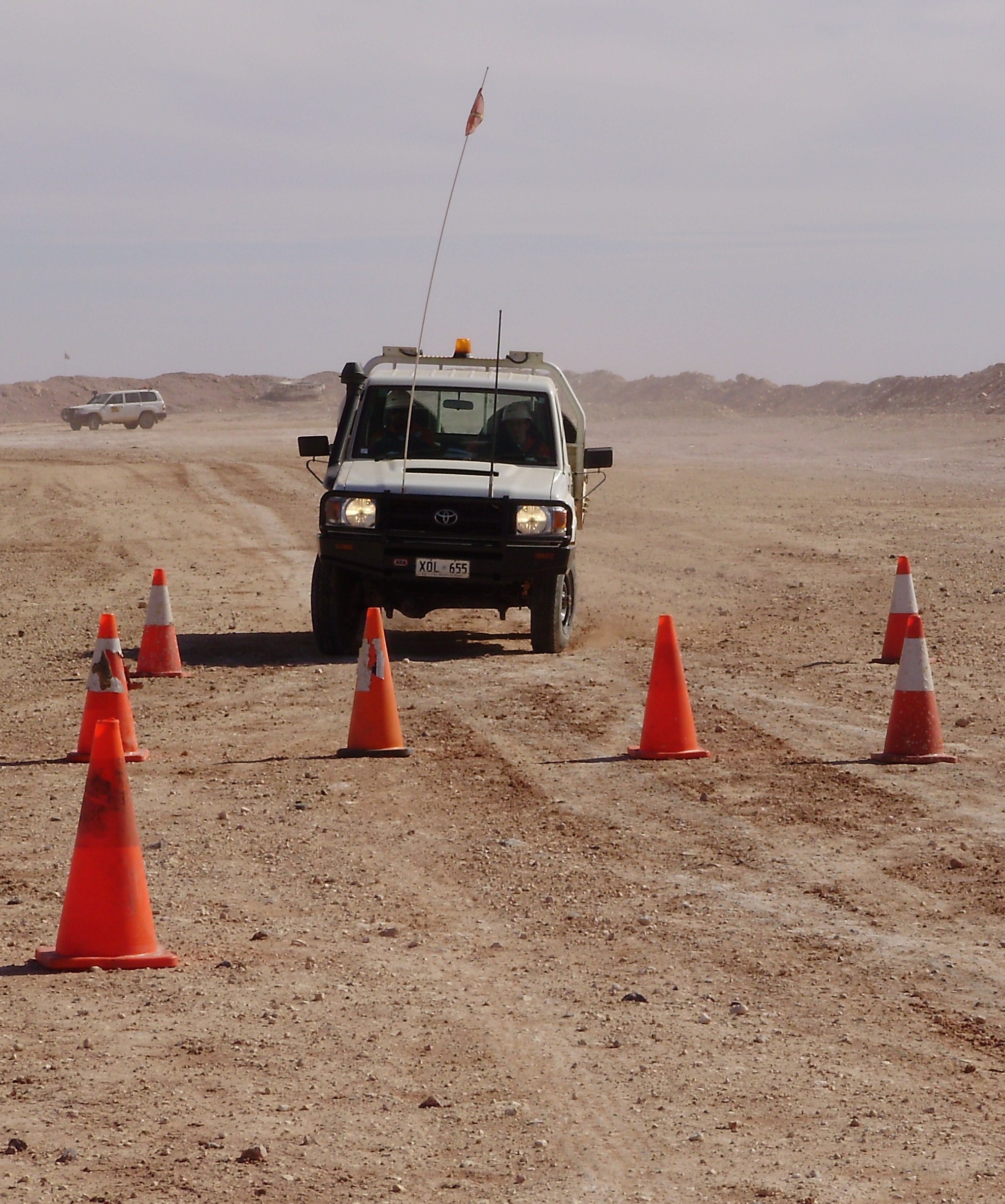 4WD vehicle in a driver training at a dirt course